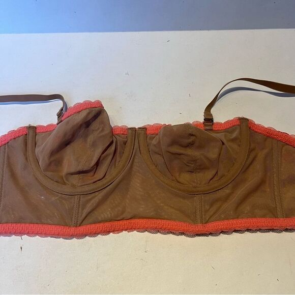 Aerie Show Off Balconette Bra Underwire Lace Lining Tan/Pink Floral Size 36B - Picture 2 of 7